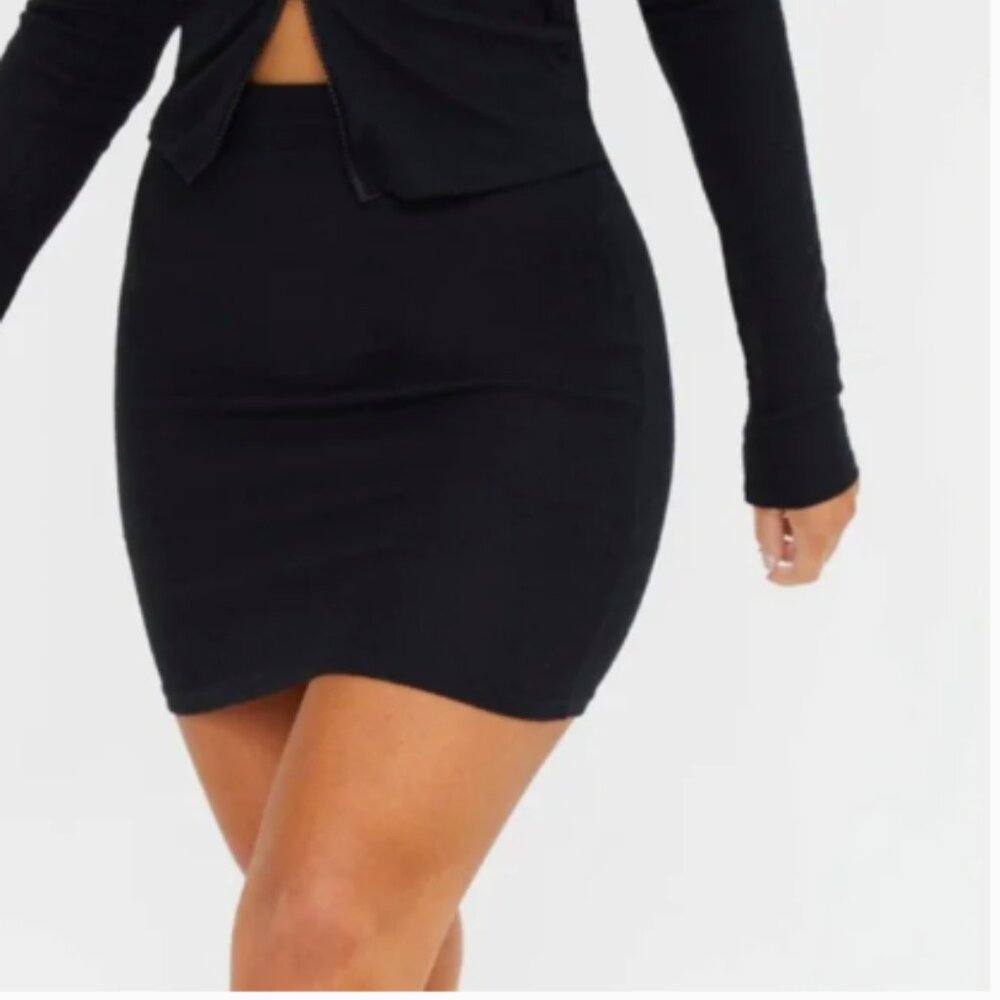 NWT PrettyLittleThing Black Sheer Ribbed Knit Micro Mini Size 2